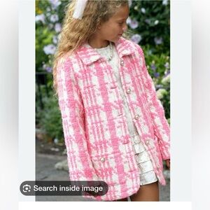 LoveShackFancy pink wool tweed coat